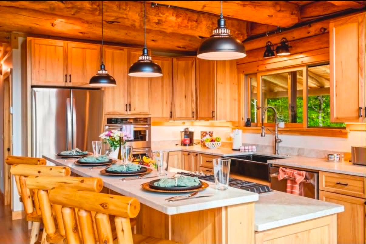 Lakeside cabin, table set for guests